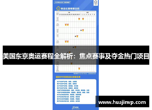 美国东京奥运赛程全解析：焦点赛事及夺金热门项目